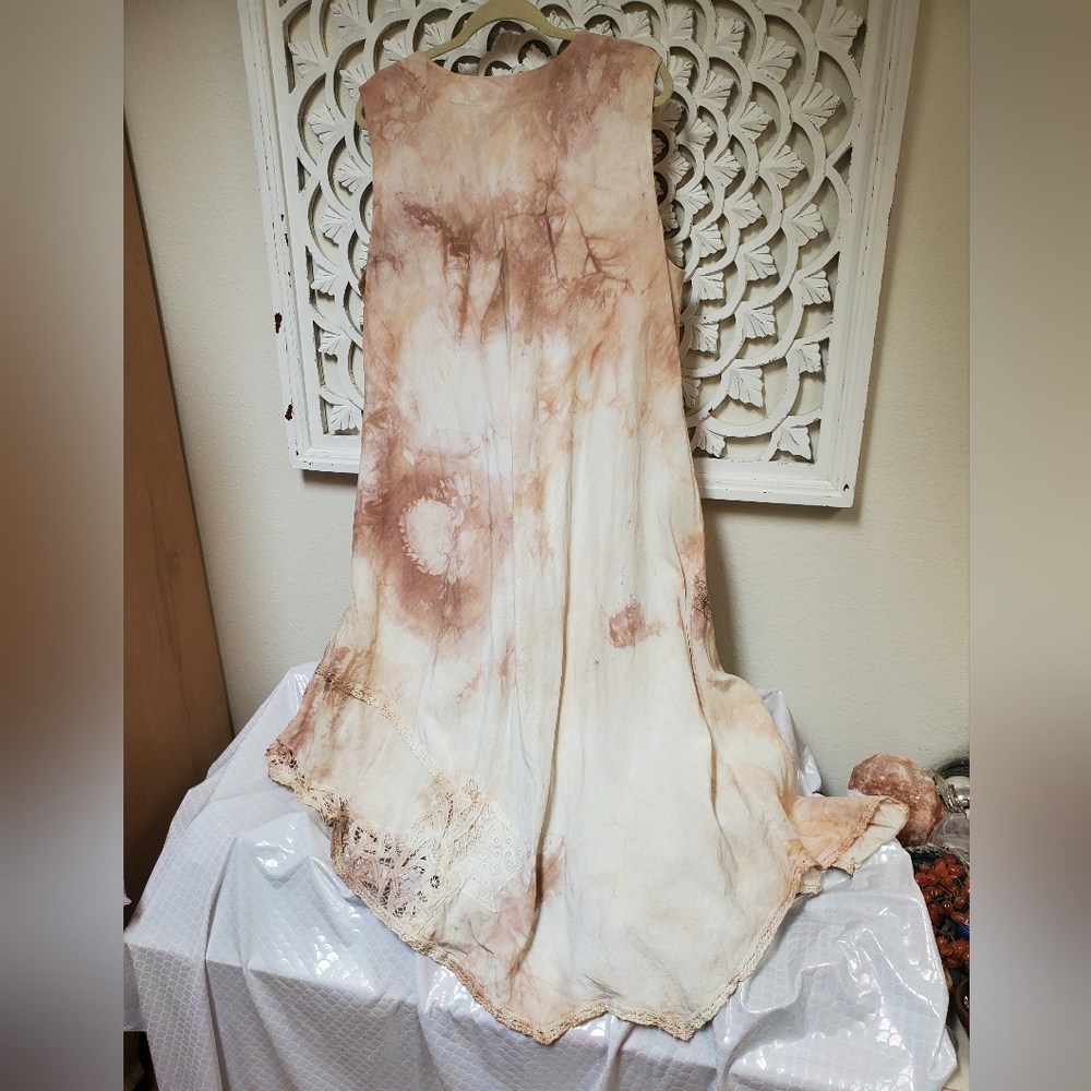 Tea Dyed Process On Vintage Coldwater Creek Linen And Lace Dress W24 - Picture 2 of 11
